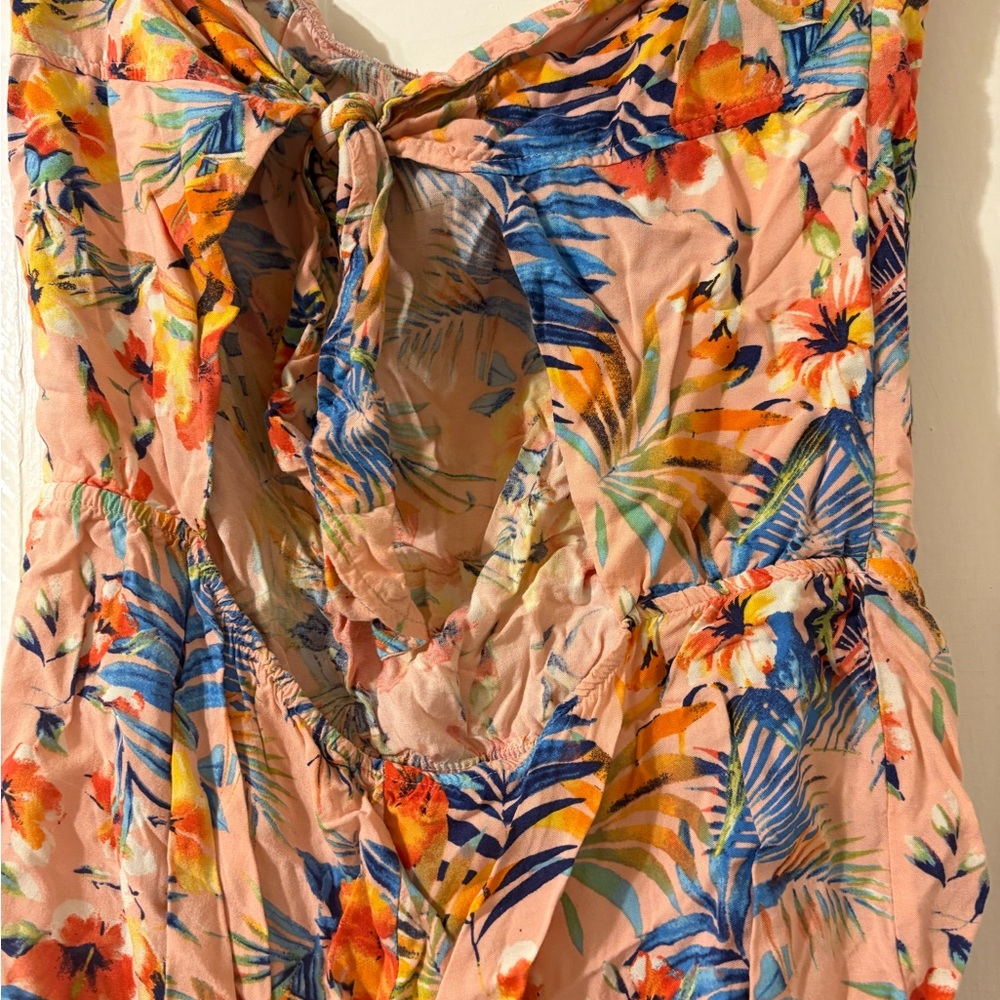 Pink Tropical Floral Romper with Open Back Tie - Picture 3 of 3